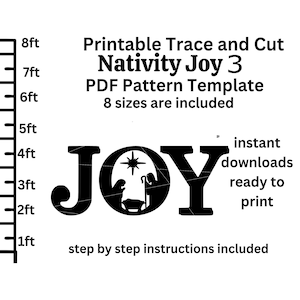 Lebensgroße Krippe JOY Vorlage Stil 3, Weihnachtssilhouette, PDF druckbare Nachzeichnung und Schnitt, , Schablonen. Weihnachtliche Rasendekoration