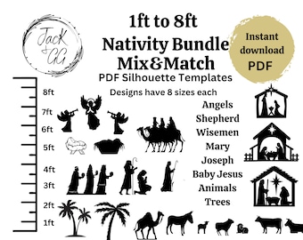 1 ft- 8 ft Komplette Krippe Bundle PDF Vorlage, druckbare Spur und Schnitt, Weihnachtsschild Vorlage, Schablonen. Weihnachtliche Rasendekoration