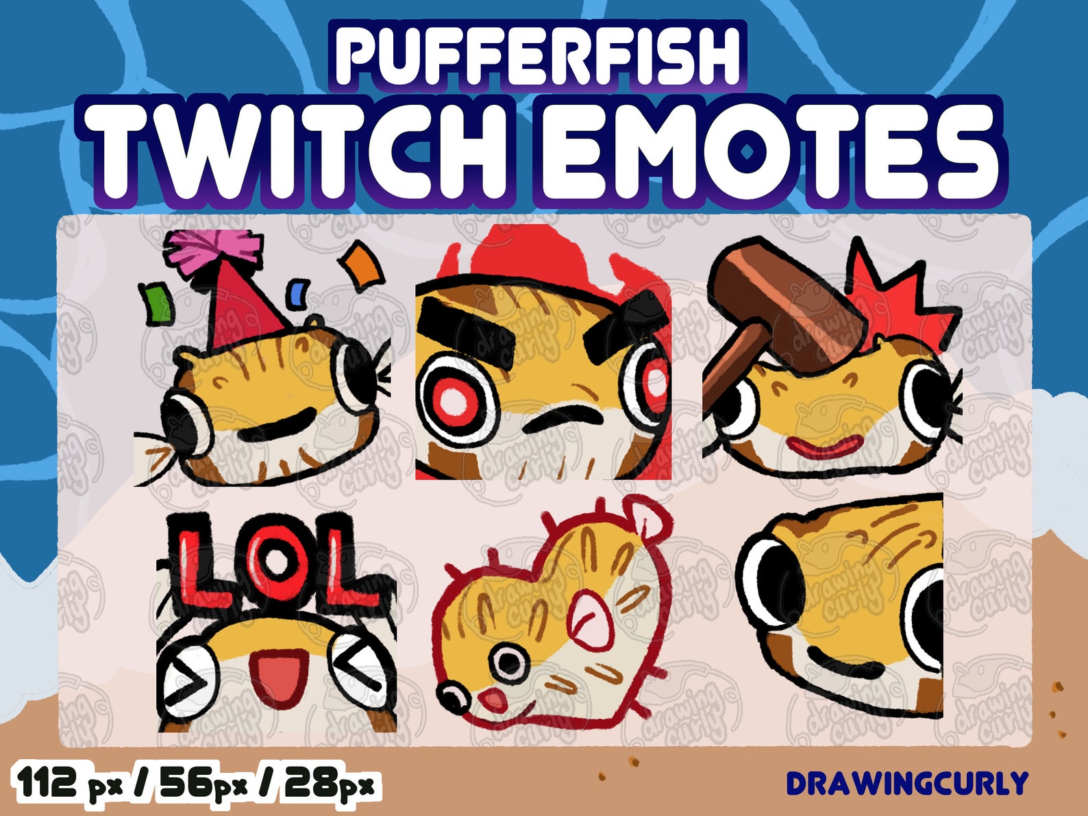 Cute Puffer Fish/blow Fish Twitch Emote Pack Emoji for Streaming