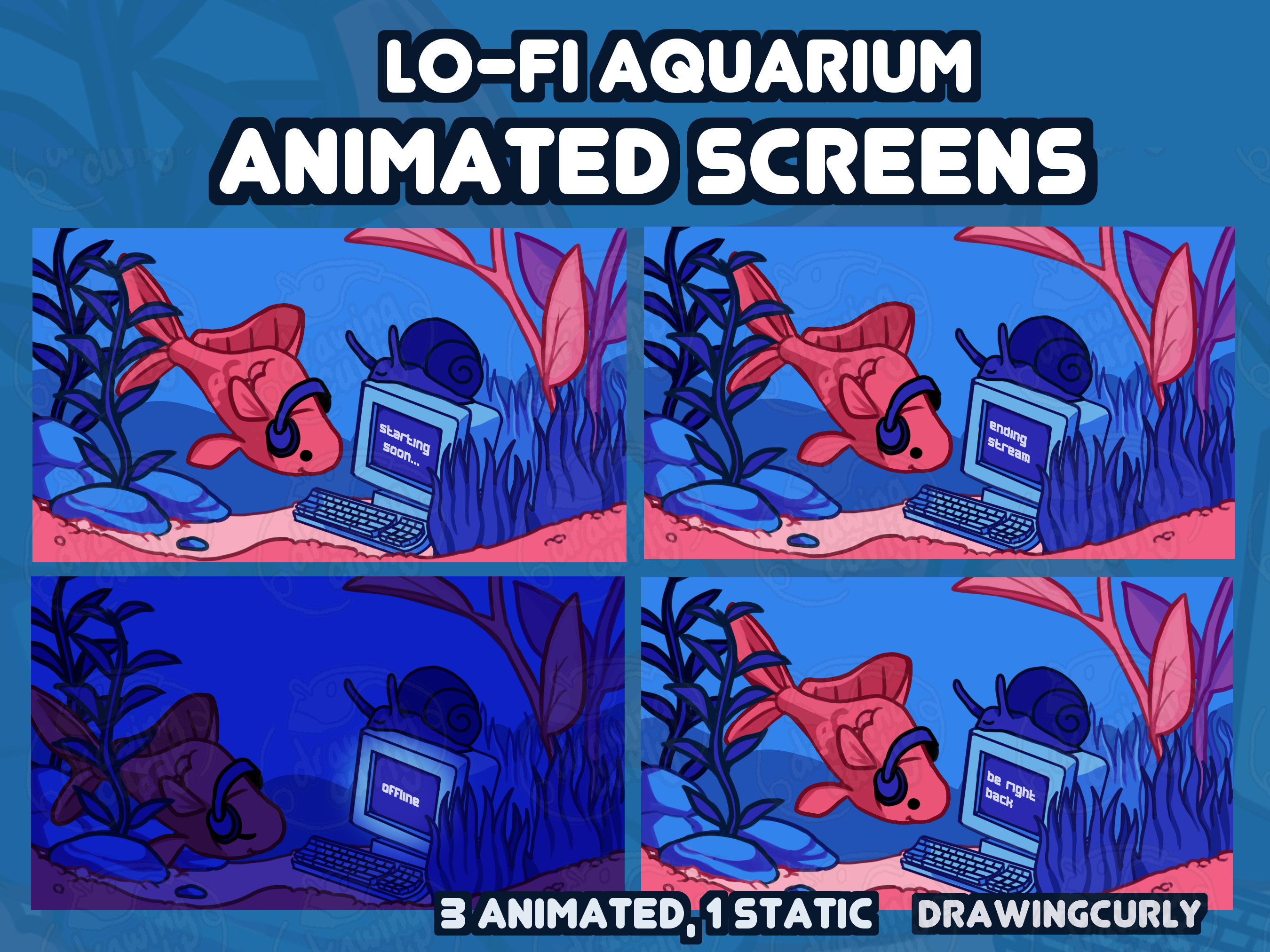 Stream Offline Screen Fish 4x ANIMATED Lo-fi Aquarium Overlay Screens for Twitch | Ocean Fish ...