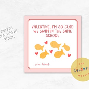 Goldfish Valentine Tags/Crackers Valentine Tags/Printable Valentine Cards for Kids/goldfish Classroom Valentines/ Valentine Favor Tag