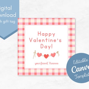Gingham Heart Valentine Printable / School Valentine /Valentine Gift Tag / Editable Valentine Instant Download /Printable Valentine Cards