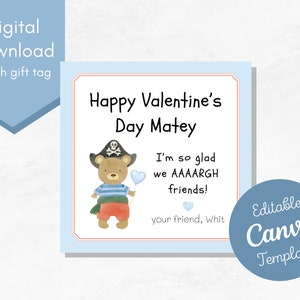 Pirate Valentine Tags/Pirate Valentine Tags/Printable Valentine Cards for Kids/Pirate Classroom Valentines/ Valentine Favor Tag/Pirate Booty