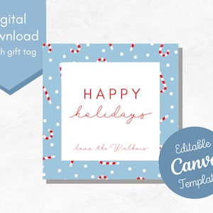 Happy Holidays Gift Tag/Christmas Gift Tag/Personalized Christmas Gift Tag/Holiday Card/Personalized Holiday Card/Candy Cane Gift Tag