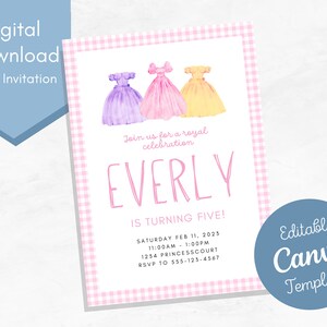 Princess Birthday Invitation Template/ Princess Party Invitation/ Printable Princess Birthday Invitation/ Text Invitation/Pink Birthday
