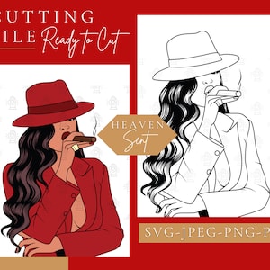 SVG, Woman in Hat with Cigar Black Woman svg, File for Cricut, Silhouette, Instant download, Print and Cut