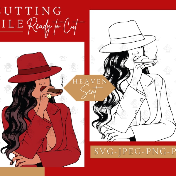 SVG, Woman in Hat with Cigar Black Woman svg, File for Cricut, Silhouette, Instant download, Print and Cut