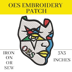 OES Mask Patch, Embroidered Patch (Iron-On or Sew-On), Eastern Star Masonic Free Mason, 3" x 3"