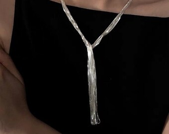 925 Silver Tassel Necklace, Silver Cocktail Necklace, Tassel Necklace, Gift for her, Mother's Day gift, Valentine's gift