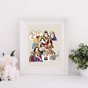 Frauen Heilige Print | Heilige Frauen | Porträt | Katholisch | Heilige Drucke | Frauen Heilige | Digitaler Download | Geschenke | Minimalistisch | Wohndekor |