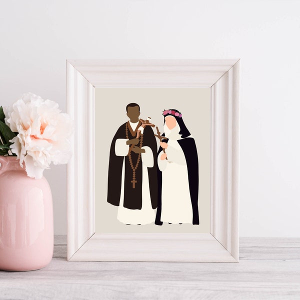 St. Martin de Porres and St. Rose of Lima Print | Saint Prints | Minimal art | Digital Download | Home Decor | Gifts | Portraits | Catholic