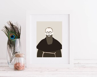 St. Maximilian Kolbe Print | Saint Prints | Minimal art | St. Maximilian Kolbe | Digital Download | Home Decor | Gifts | Portraits |Catholic