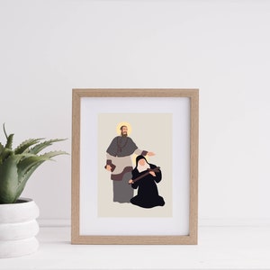 San Francisco de Sales y Santa Juana Frances de Chantal / Saint Prints / Arte minimalista / Descarga digital / Decoración del hogar / Retrato / Católico