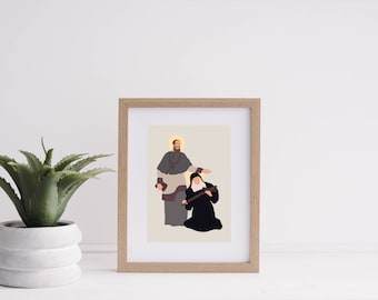 St. Franciscus van Sales en St. Jane Frances de Chantal | Sintprenten | Minimale kunst | Digitale download | Woondecoratie | Portret | Katholiek