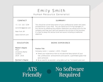 Clean Resume CV Template, ATS Friendly, Includes Cover Letter, References, 30 60 90 Day Plan and Get The Job Handbook, No Software Required