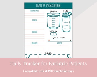 Bariatric Digital Planning Sheet, Food Log for GoodNotes, Tracking Sheet for Gastric Sleeve and Bypass Patients