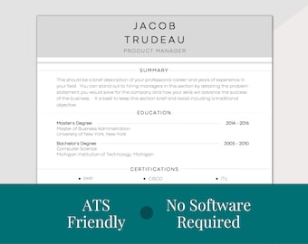 Posh Resume CV Template, ATS Friendly, Includes Cover Letter, References, 30 60 90 Day Plan and Get The Job Handbook, No Software Required