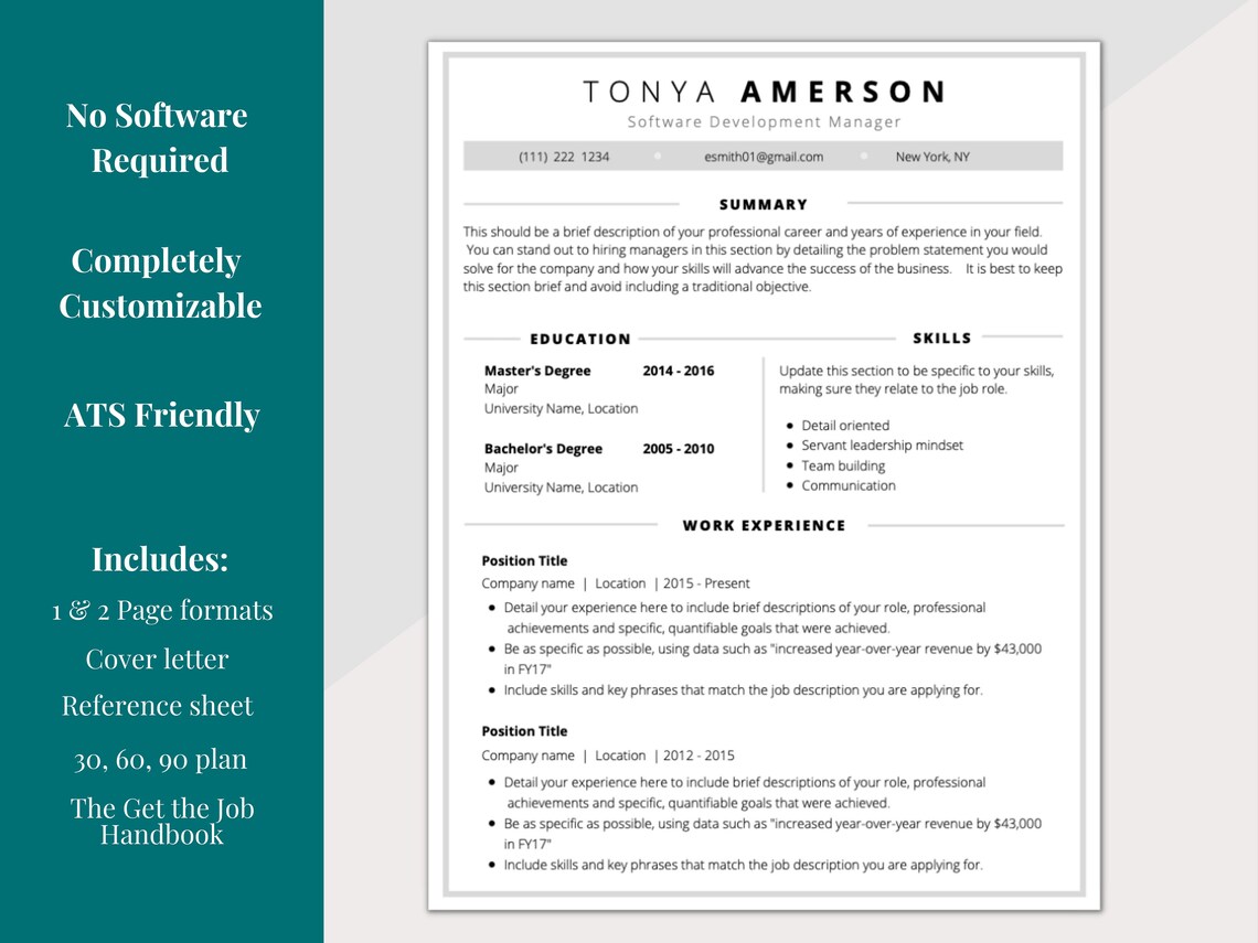 Clean Resume CV Template ATS Friendly Includes Cover Letter - Etsy