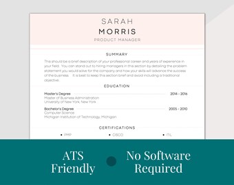 Posh Resume CV Template, ATS Friendly, Includes Cover Letter, References, 30 60 90 Day Plan and Get The Job Handbook, No Software Required