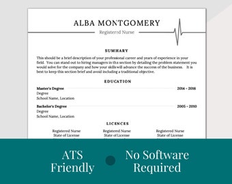 Medical Resume CV Template, ATS Friendly Resume, Professional Resume 2022, Simple Resume Template for Professionals, No Software Required