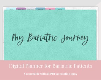 Bariatric Digital Planner, Weight Tracker for Goodnotes, Food Log, Recipe Book for Gastric Sleeve and Bypass Patients, Includes Apt notes