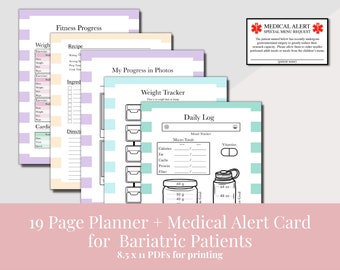 Printable Bariatric Planner Pages, Weight Tracker PDF, Food Log, Recipe Page for Gastric Sleeve and Bypass Patients, Includes Apt notes