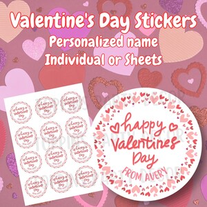 Personalized Valentine&#39;s Day Stickers, Custom Valentine&#39;s Day Stickers, Valentine&#39;s For Girl, Happy Valentine&#39;s Day, Treat Bag Stickers