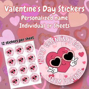 Personalized Valentine&#39;s Day Stickers, Custom Valentine&#39;s Day Stickers, Valentine&#39;s For Girl, Happy Valentine&#39;s Day, Treat Bag Stickers
