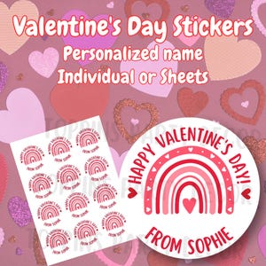 Personalized Valentine&#39;s Day Stickers, Custom Valentine&#39;s Day Stickers, Valentine&#39;s For Girl, Happy Valentine&#39;s Day, Treat Bag Stickers