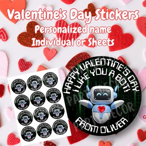 Personalized Valentine&#39;s Day Stickers, Custom Valentine&#39;s Day Stickers, Valentine&#39;s For Boy, Happy Valentine&#39;s Day, Treat Bag Stickers