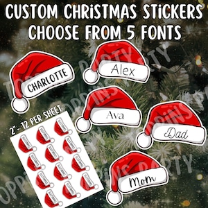 Custom Christmas Stickers, Personalized Christmas Gift Tag Stickers, Santa Hat Stickers, Christmas Present Stickers, Custom Stocking Stuffer