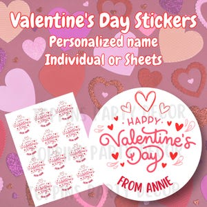 Personalized Valentine&#39;s Day Stickers, Custom Valentine&#39;s Day Stickers, Valentine&#39;s For Girl, Happy Valentine&#39;s Day, Treat Bag Stickers