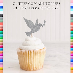 Adornos para cupcakes de paloma, adornos para cupcakes de bautizo, adornos para cupcakes de bautizo, decoración para fiestas de primera comunión, decoración para fiestas religiosas, decoración con pájaros