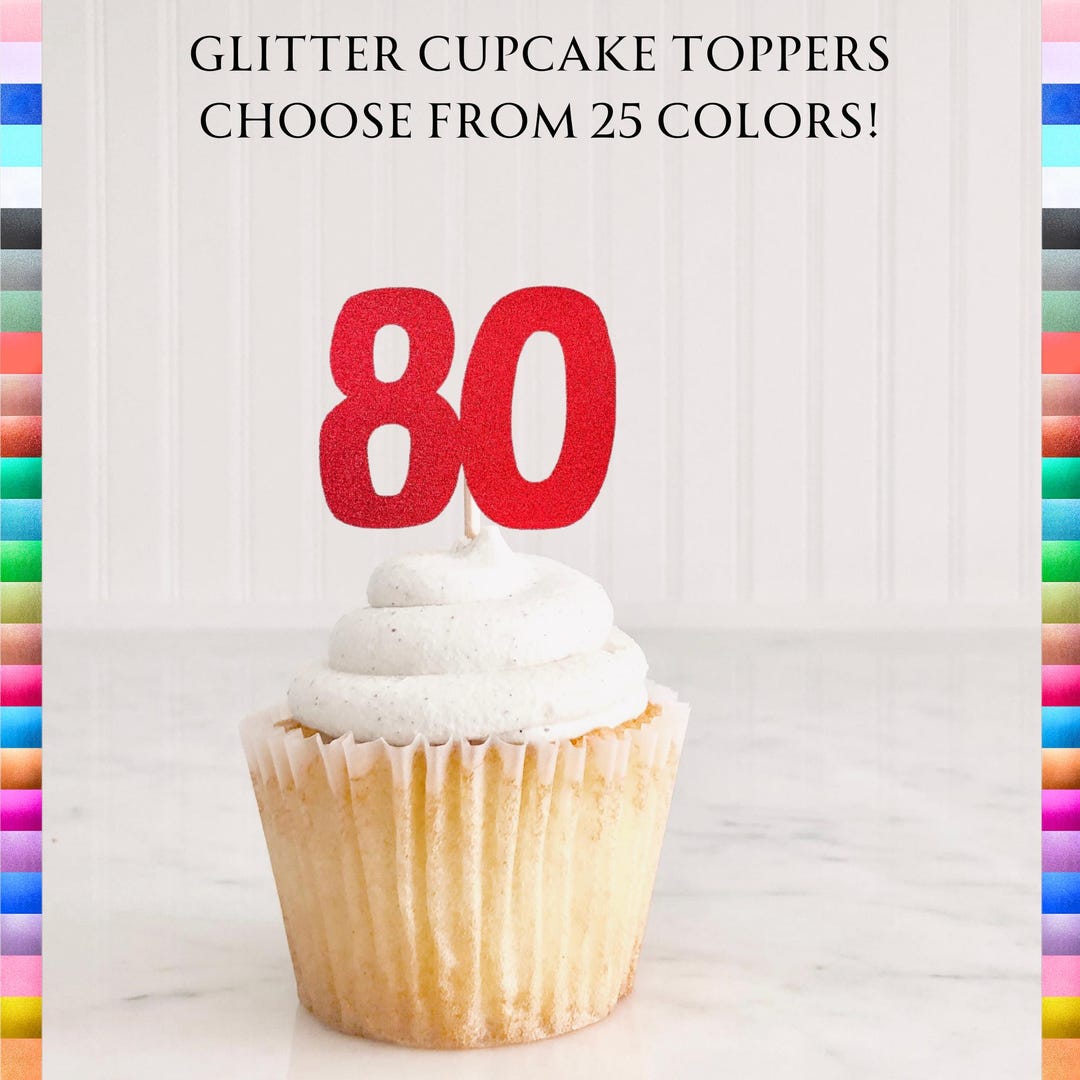 80. Geburtstag Cupcake-Topper Set – 24 Stück, Rot-gold, Mit Stiel | Dekoration Für Kuchen, Muffins & Desserts