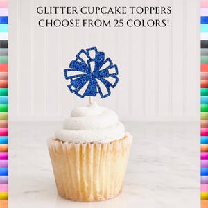 Cheer Cupcake Toppers, Pom Pom Cupcake Toppers, Cheer Team Party, Cheer Party Decorations, Chearleading Birthday, Cheerleader Party