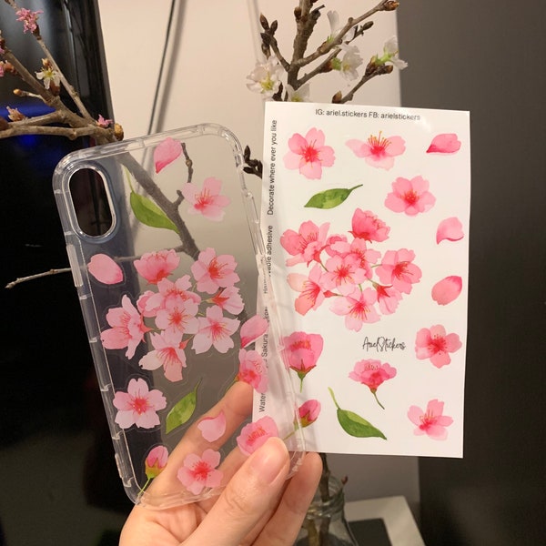 Watercolor style Sakura stickers, vinyl stickers, adhesive removable, phone, laptop decal, planner, journal stickers, card DIY