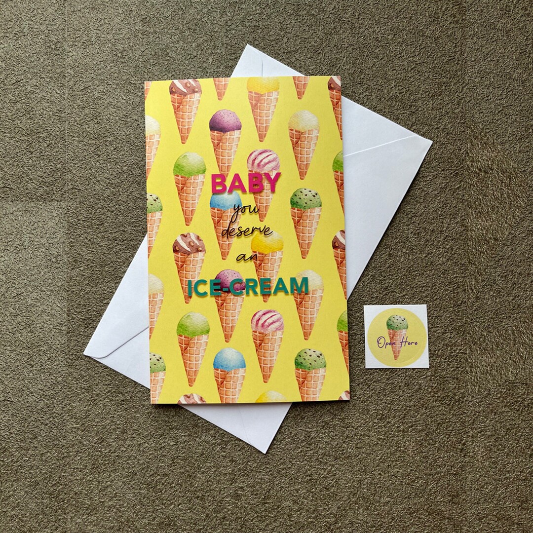 Watercolor Ice Cream Gift Card Encouragement Card Greeting Etsy