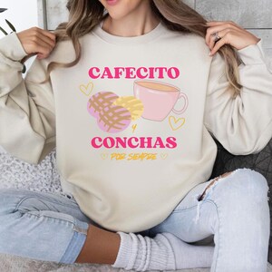 Mexican Bakery Vibes Sweatshirt, Unisex Crewneck Jumper for Coffee Lovers, Cafecito Y Conchas Design, Gift for Foodies, Cozy Bakery Apparel,