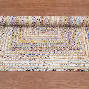 Hand Braided Jute Rug, White Chindi Cotton Rug, Multicolor Hallway Runner Rug, Indoor Rug, Rugs For Living Room, Customize Rug 2x8, 2x10 Ft