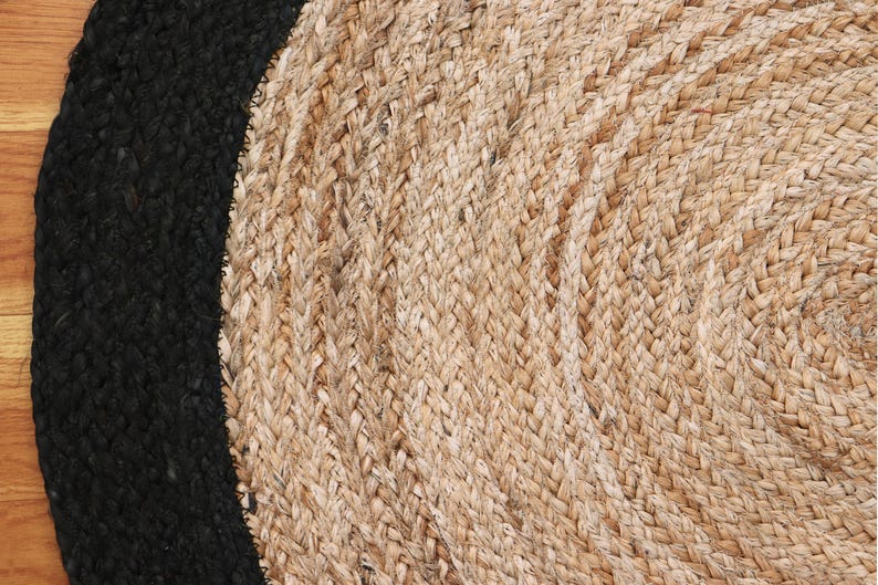 Extra Large Round Area Rug Indian Handmade Jute Area Rug Black Bordered