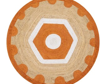 Dywan z juty z naturalnego włókna, ręcznie pleciony, okrągły, jutowy, w kolorze spalonej pomarańczy, dekoracyjny, 6x6, 8x8, 12x12 stóp
