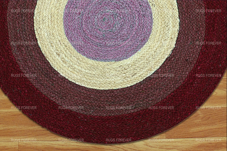 Red Jute Hand Braided Rug Round Area Rug Farmhouse Dining Living Room