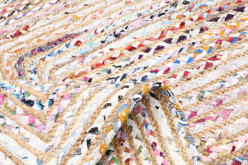 Hand Braided Jute Rug, White Chindi Cotton Rug, Multicolor Hallway Runner Rug, Indoor Rug, Rugs For Living Room, Customize Rug 2x8, 2x10 Ft