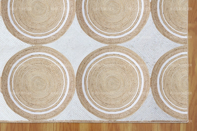 Handmade Jute Rug Beige White Braided Rug Geometric Dining Room Rug