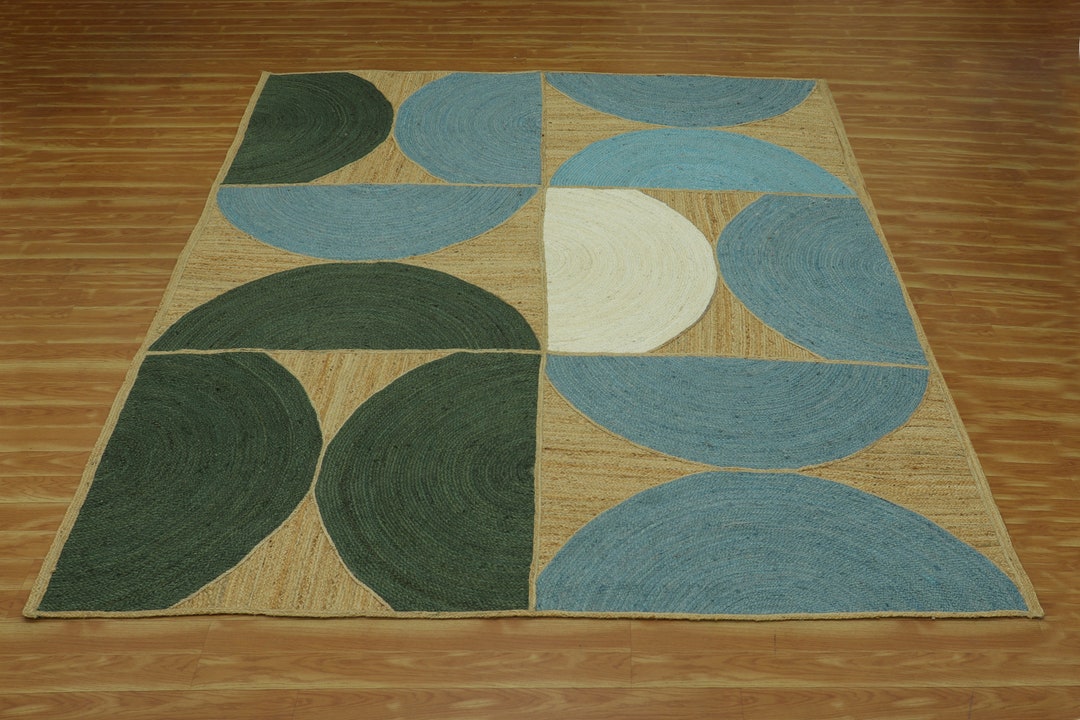 Natural Jute Rug Handmade Blue Jute Rug Braided Jute Area Rug Outdoor ...