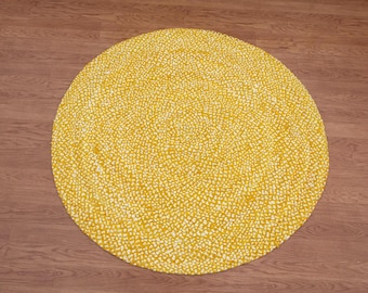 Yellow Cotton Round Rug: Braided Chindi, Bohemian Style