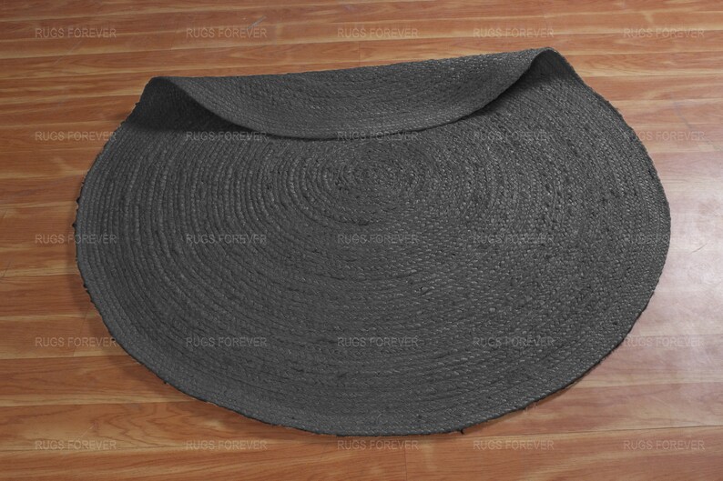 Black Round Jute Rug Hand Braided Jute Area Kilim Custom Living Dining