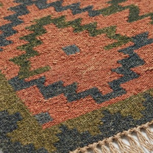 Tapete Kilim Lã Juta Tecido à Mão Terracota Southwestern Tribal Geométrico Boho Dhurrie Carpete