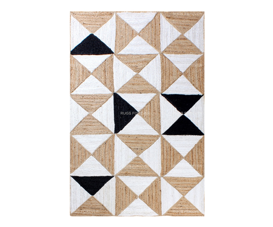 Handmade Jute Area Rug, White Black Jute Rug, Indoor Outdoor Rug
