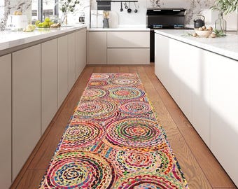 Alfombra de yute natural Chindi Algodón Durrie Alfombra trenzada a mano Alfombra de aspecto moderno Alfombra de yoga geométrica Alfombra de